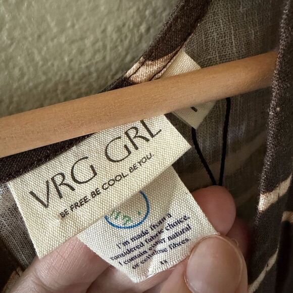 NWT VRG GRL Marlii Linen Smock Top Earth Brown and Cream Lightweight Top 14 - Picture 4 of 10